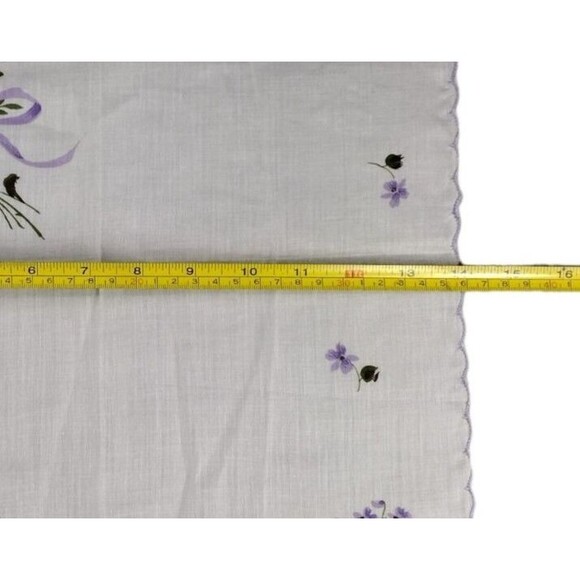 VTG Womens Cotton Handkerchief White Embroidered Purple Iris Scalloped Edge NOS - Picture 5 of 5
